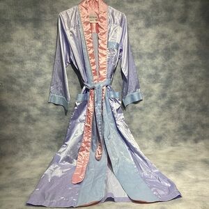 Fernando Sanchez Satin Robe Color Block 90s Small Blue Pink